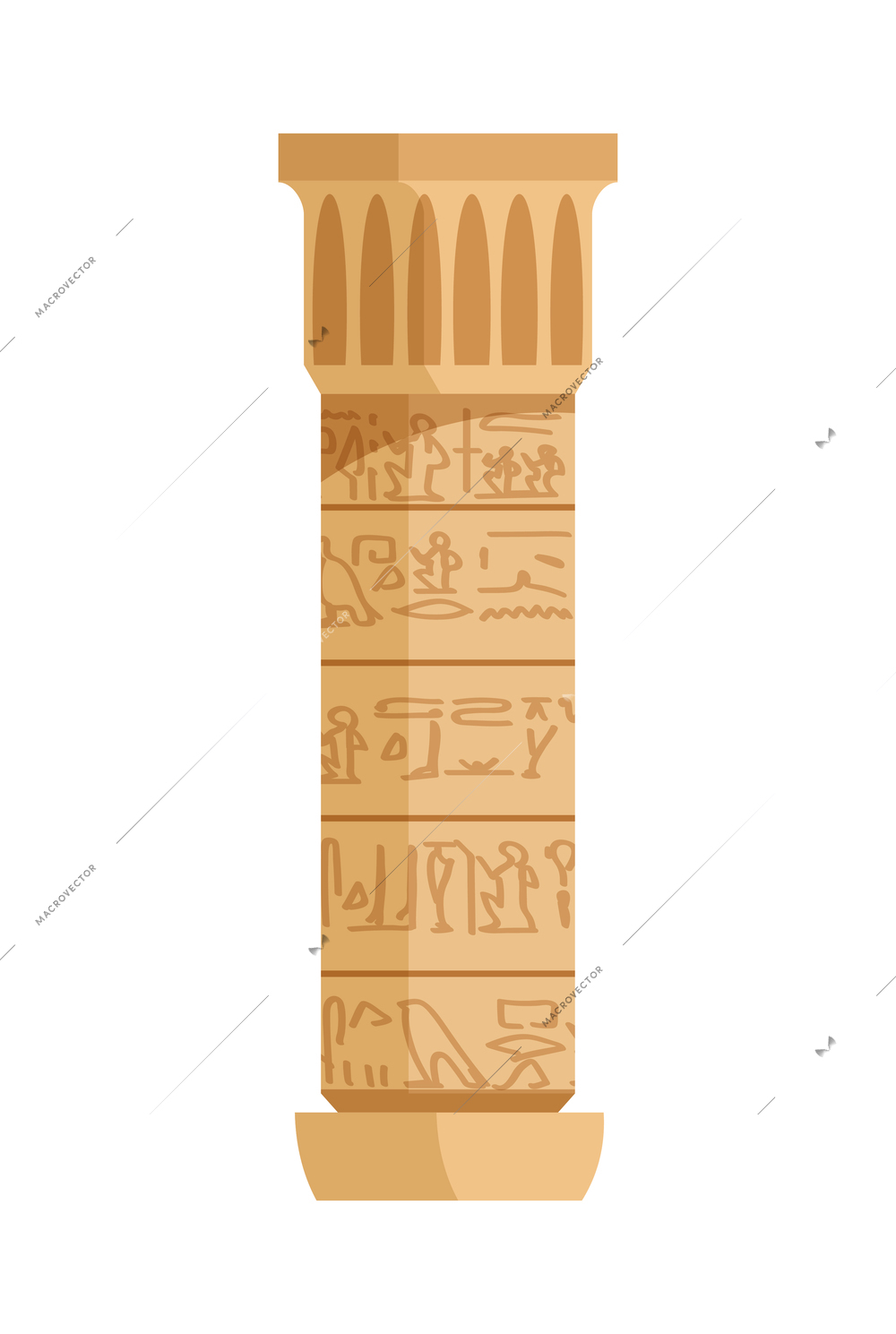 Egyptian tomb composition with isolated image of cone shaped pillar column with engraved hieroglyphs vector illustration