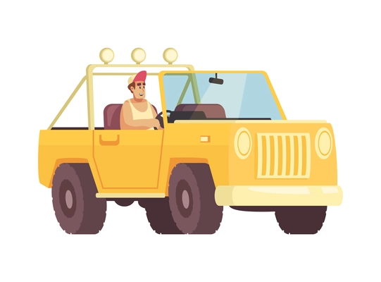 Safari travel composition with isolated view of man driving off road vehicle vector illustration