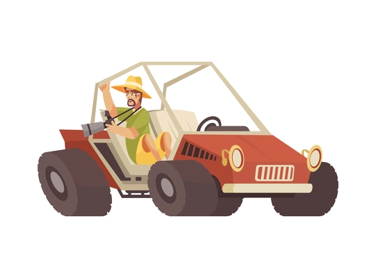 Safari travel composition with isolated view of man driving off road vehicle vector illustration