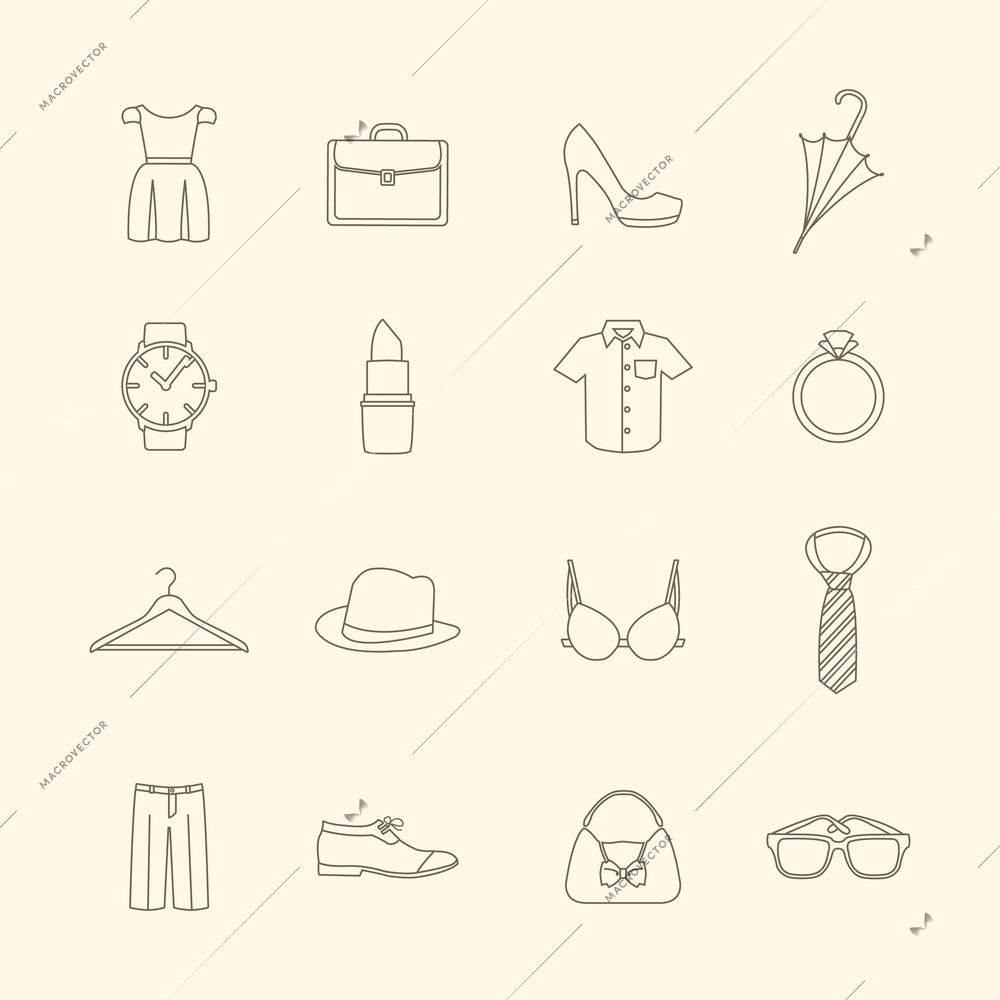 Fashion Clothes Accessories Icons Pants Shirt Vector Illustration 814