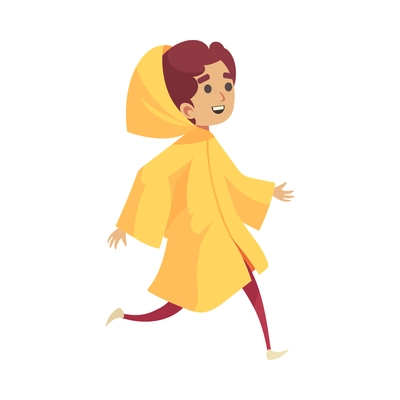 Bad weather rain composition with isolated character of happy kid wearing raincoat vector illustration