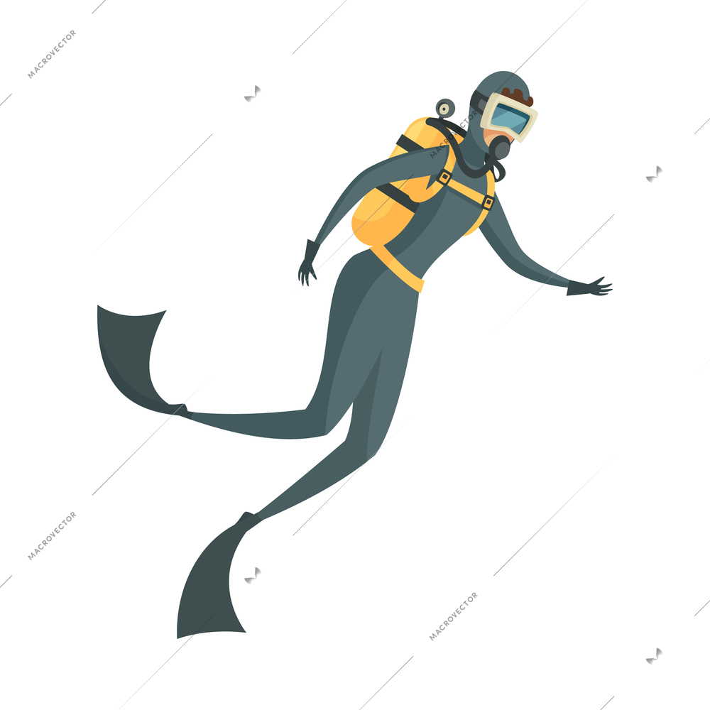 Scuba diving composition with isolated female character of floating diver in suit with air mask vector illustration
