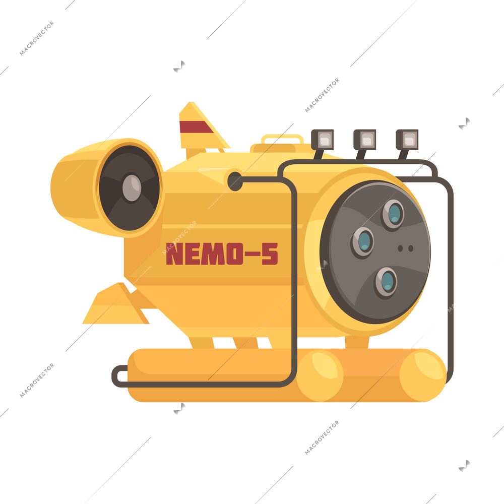 Scuba diving composition with isolated image of unmanned yellow bathyscaphe on blank background vector illustration