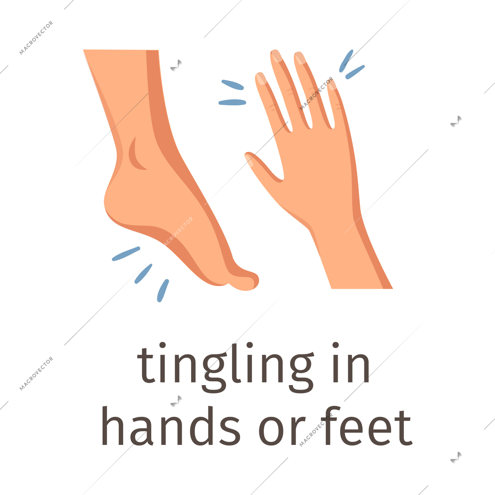 Diabetes cartoon composition with text and images of tingling human hand and foot vector illustration