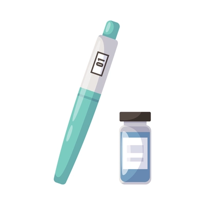 Diabetes cartoon composition with isolated images of sugar level test and vial of insulin vector illustration