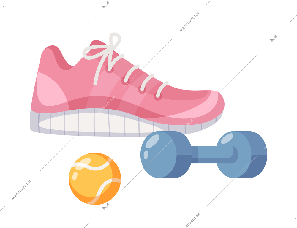 Diabetes cartoon composition with isolated images of sport boot tennis ball and dumbbell vector illustration