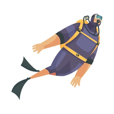 Scuba diving composition with isolated male character of floating diver in suit with air mask vector illustration