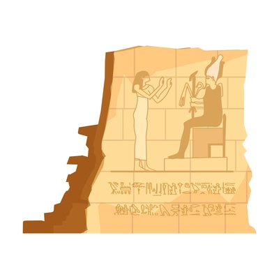 Egyptian tomb composition with isolated image of cracked wall with drawings and hieroglyphs etching vector illustration