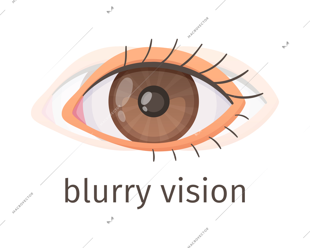 Diabetes cartoon composition with editable text and images of human eye with blurry vision vector illustration