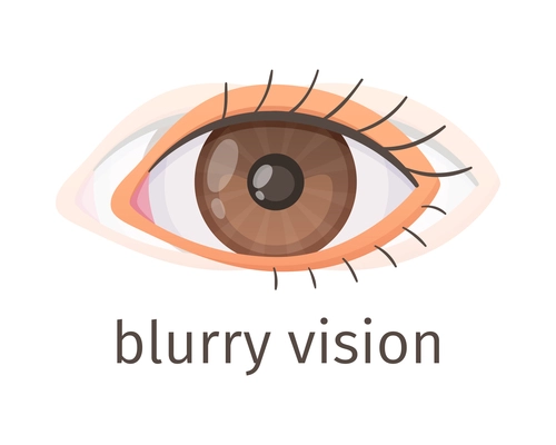 Diabetes cartoon composition with editable text and images of human eye with blurry vision vector illustration