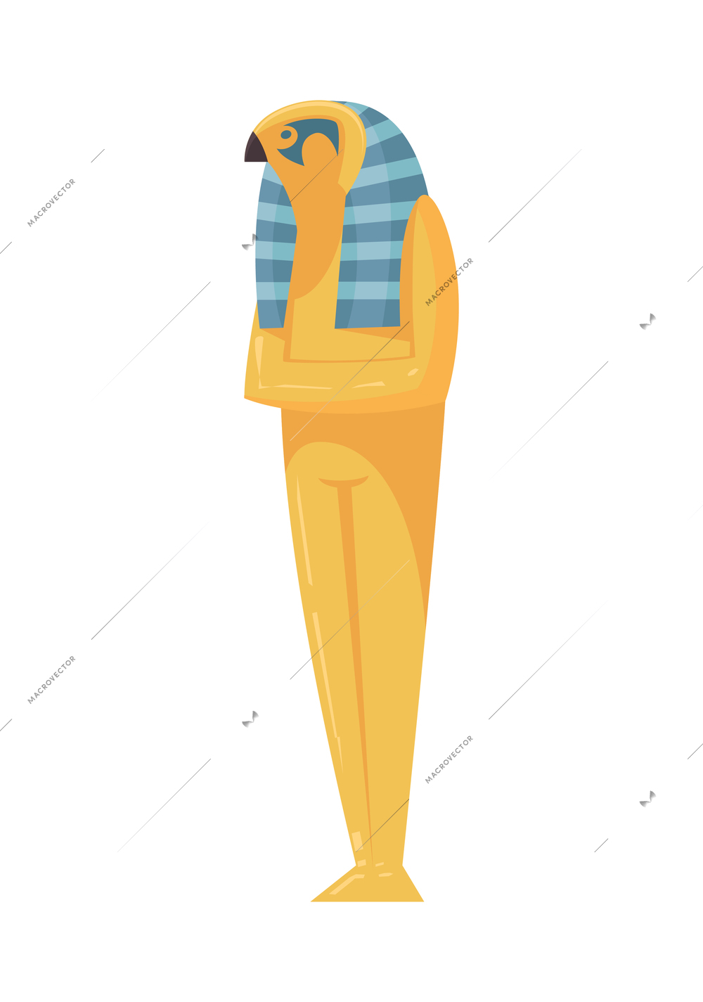Egyptian tomb composition with isolated image of decorated ancient statue with head of golden bird vector illustration