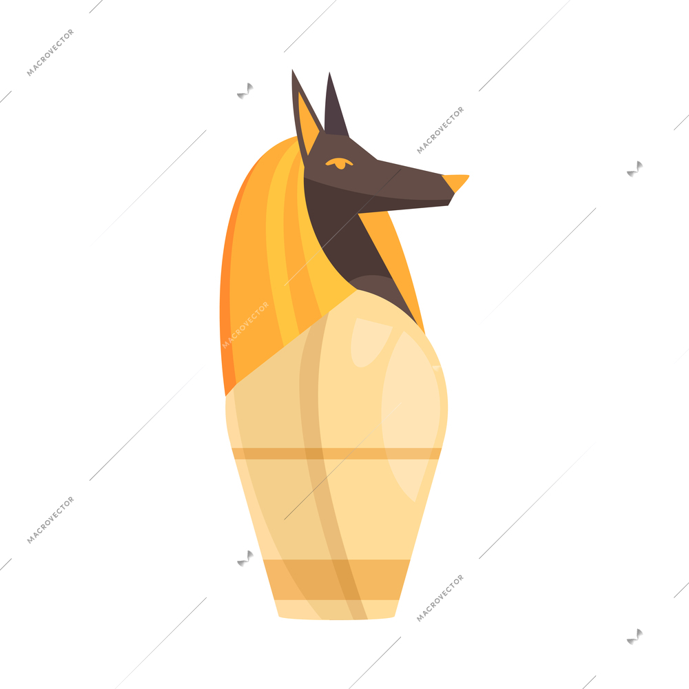 Egyptian tomb composition with isolated image of decorated ancient vase with wolves head vector illustration