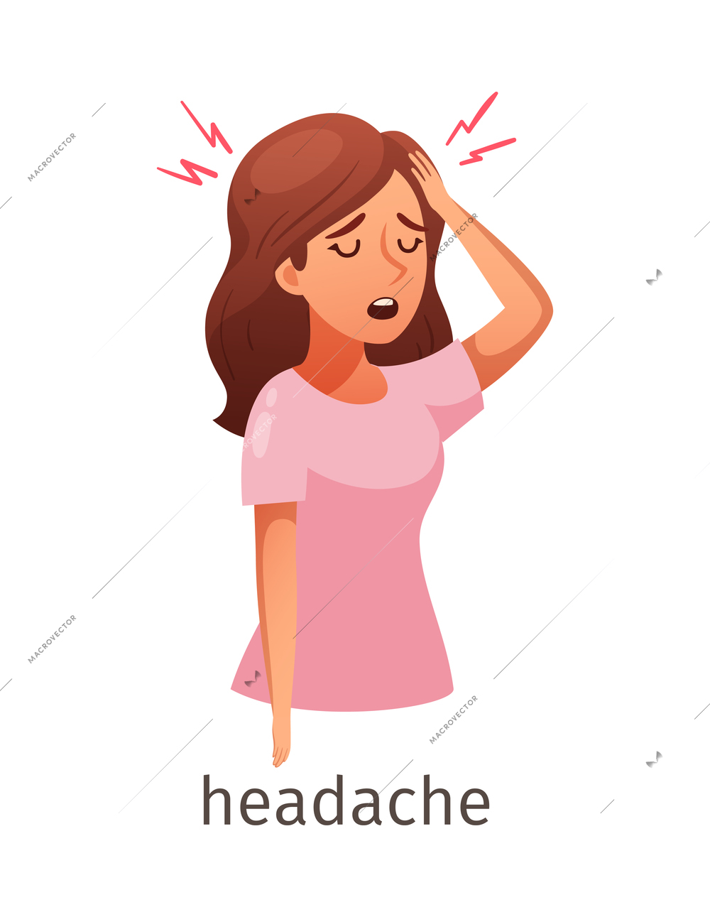 Diabetes cartoon composition with character of sick woman suffering from headache vector illustration