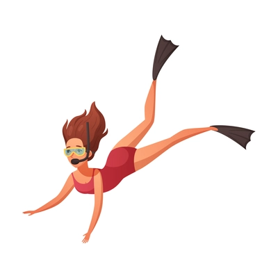 Summer water sports cartoon composition with character of diving girl wearing air mask vector illustration