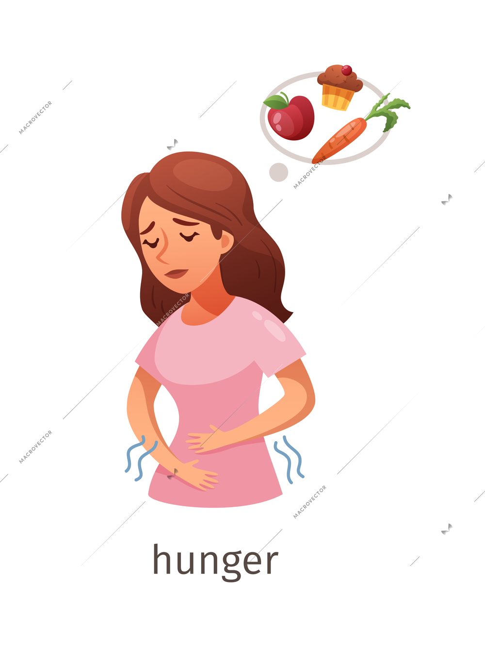 Diabetes cartoon composition with character of sick woman suffering from hunger vector illustration