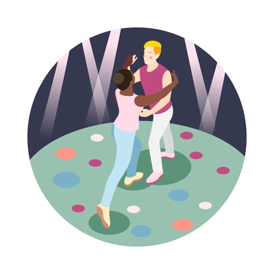 Different couples isometric round composition with loving couple dancing together vector illustration