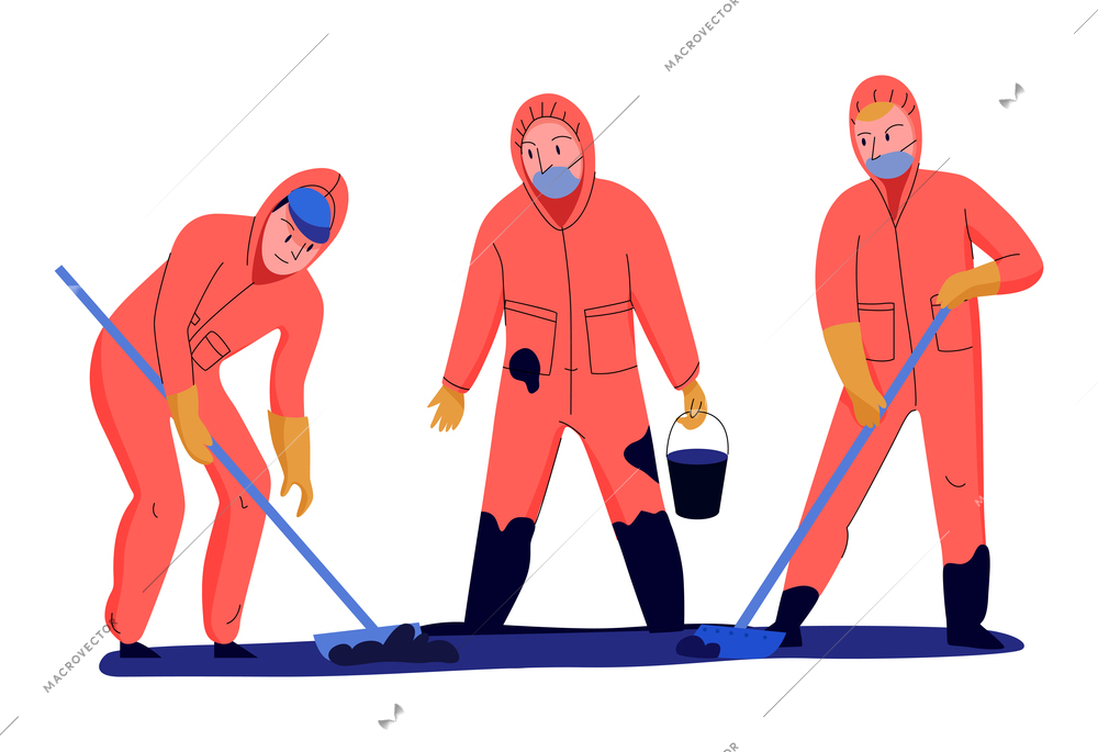 Pollution ecological composition with characters of workers brigade digging ground with shovels vector illustration