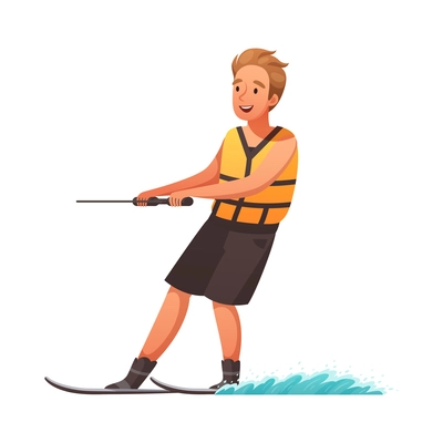 Summer water sports cartoon composition with character of man riding waterski vector illustration