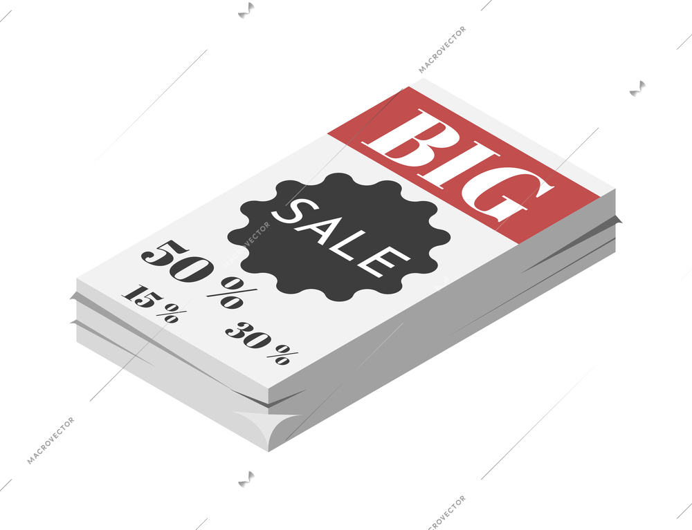 Promoter isometric composition with isolated image of stack of promotional leaflets vector illustration