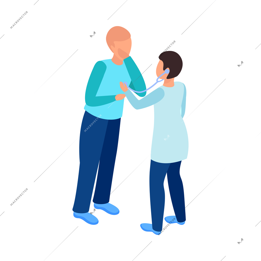 Cancer control isometric composition with characters of patient and doctor with stethoscope vector illustration