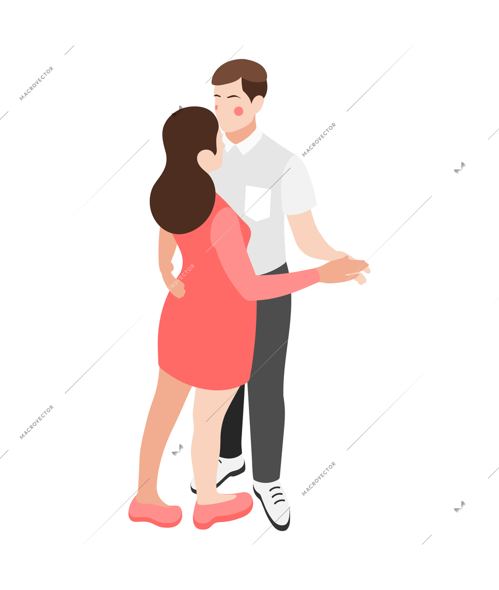 Wedding planning isometric composition with man and woman practicing wedding dance together vector illustration
