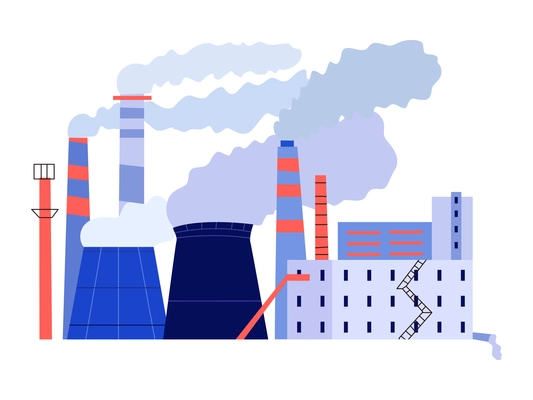 Pollution ecological composition with cityscape view of factory buildings with lots of smoke vector illustration