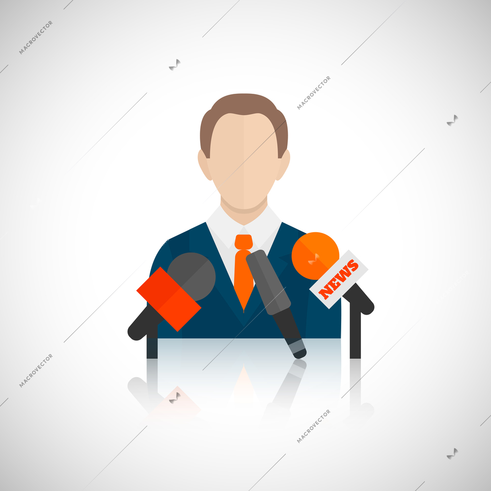 Public speaking person politician business speaker with microphones vector illustration