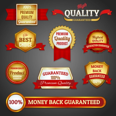 Luxury golden premium quality products best choice labels set isolated vector illustration