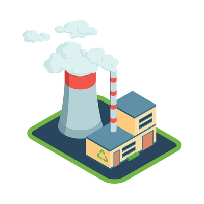 Isometric renewable wind power green energy sources composition with view of factory buildings vector illustration