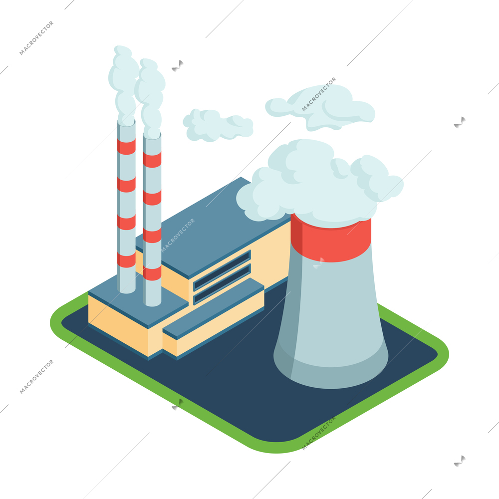 Isometric renewable wind power green energy sources composition with view of factory buildings vector illustration