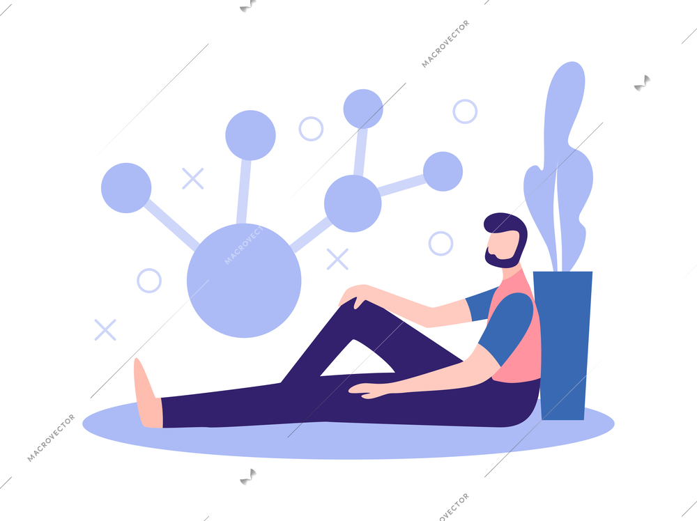 Business partners partnership composition with human character of male worker with molecule silhouette vector illustration