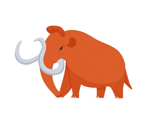 Primitive man caveman composition with isolated image of ancient mammoth with long tusks vector illustration