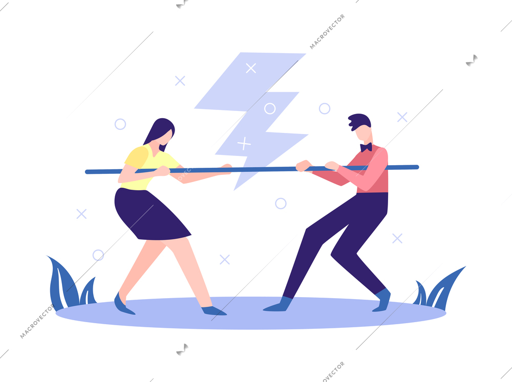 Business partners partnership composition with human characters of coworkers with stick and bolt vector illustration