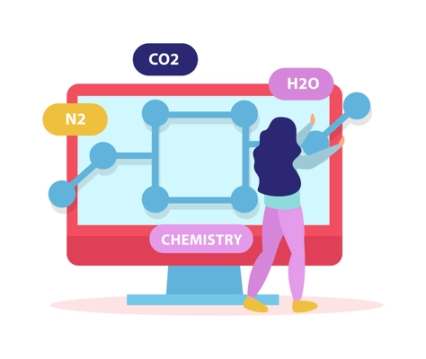 Online education composition of flat icons with human character of remote student with desktop computer vector illustration