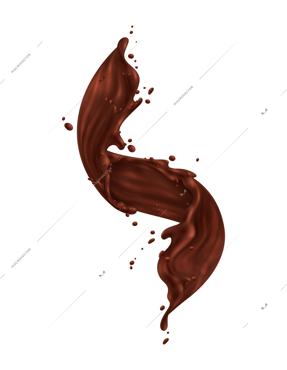 Chocolate splashes realistic composition with isolated image of spluttering brown liquid on blank background vector illustration