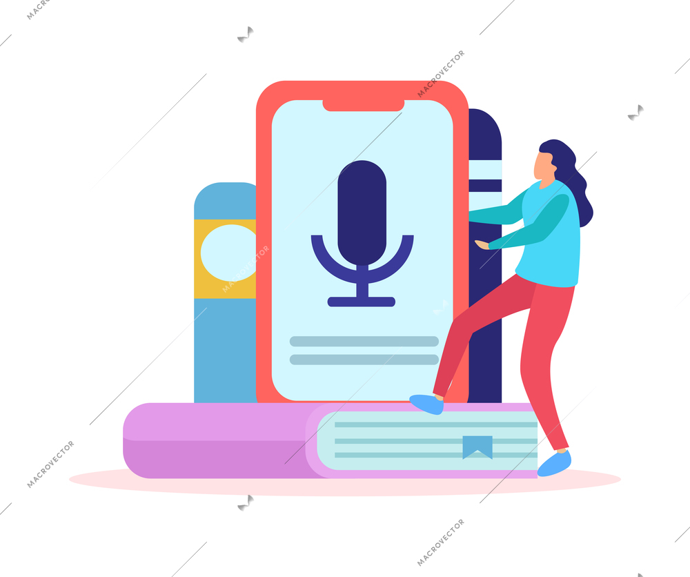 Online education composition of flat icons with human character of remote student with smartphone mic vector illustration