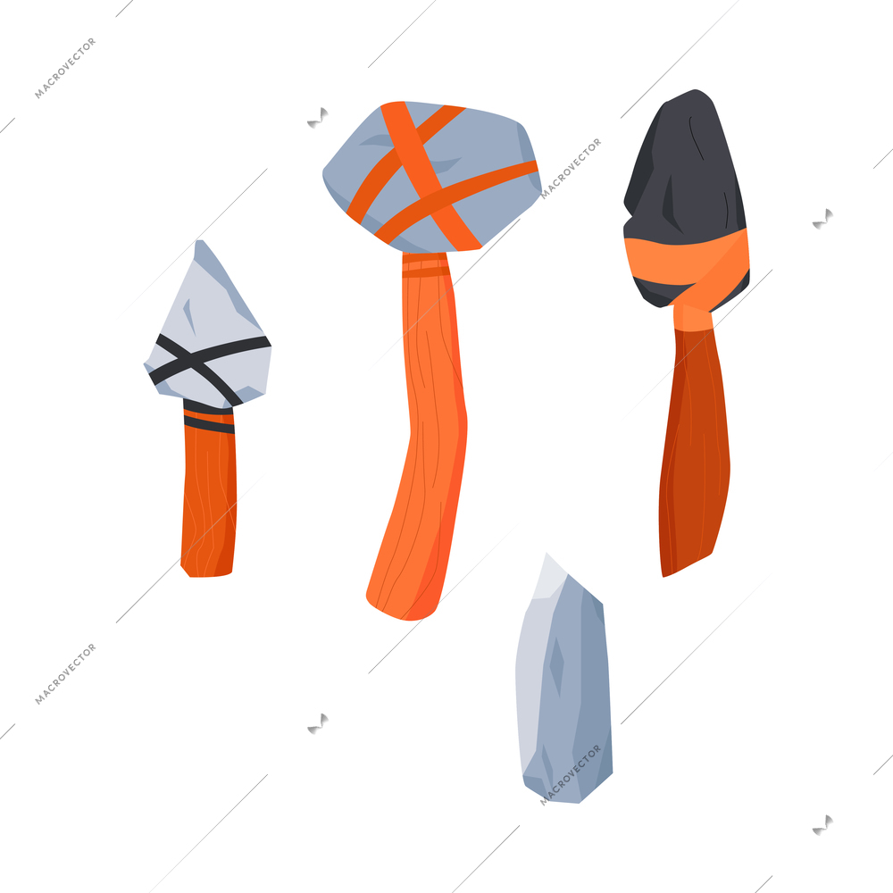 Primitive man caveman composition with isolated image of ancient labour tools with stone hammers vector illustration