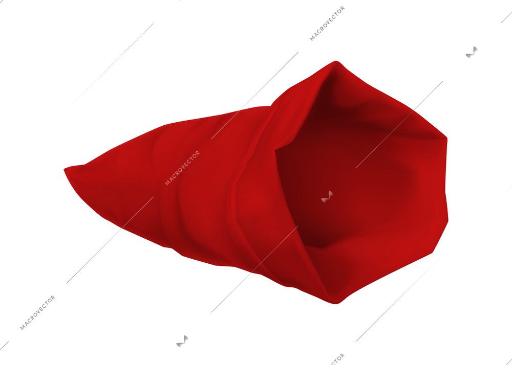 Red sack realistic composition with isolated image of opened fabric sack on blank background vector illustration