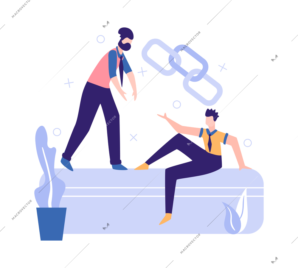 Business partners partnership composition with human characters of coworkers with chain links vector illustration