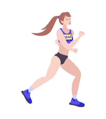 Marathon running sport composition with isolated human character of running female athlete vector illustration