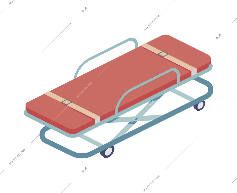 Ambulance isometric composition with isolated image of wheeled crash cart vector illustration