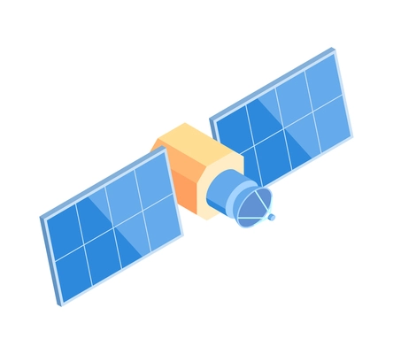Isometric meteorological weather center forecasters composition with isolated image of flying satellite vector illustration
