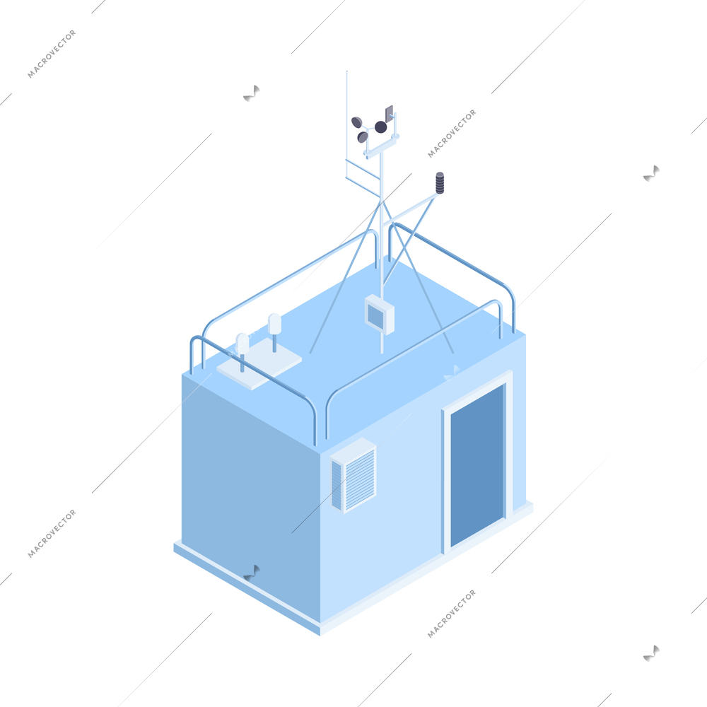 Isometric meteorological weather center forecasters composition with isolated facility building vector illustration