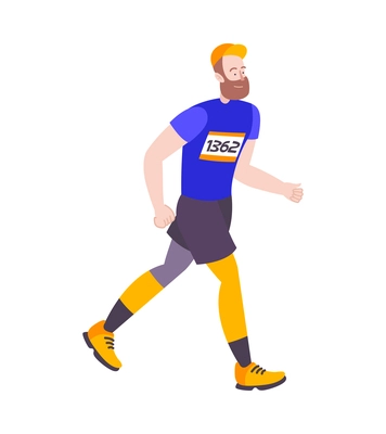 Marathon running sport composition with isolated human character of male runner in uniform vector illustration