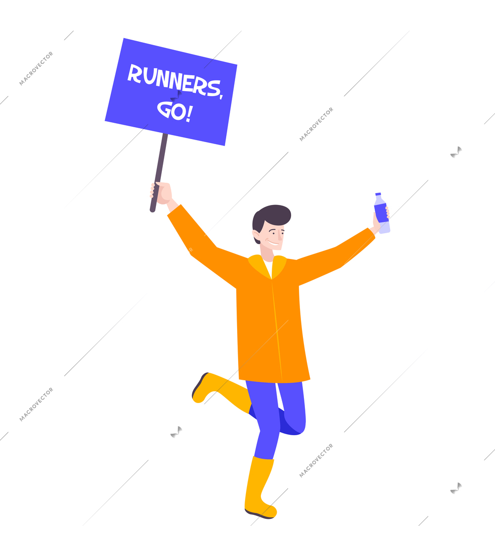 Marathon running sport composition with isolated human character of guy running with text placard vector illustration