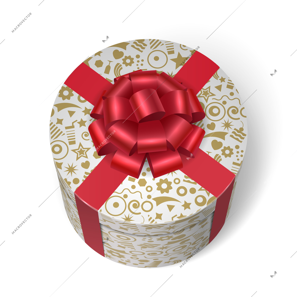 Surprise box with gifts and presents, crossed by red ribbon and bow isolated vector illustration