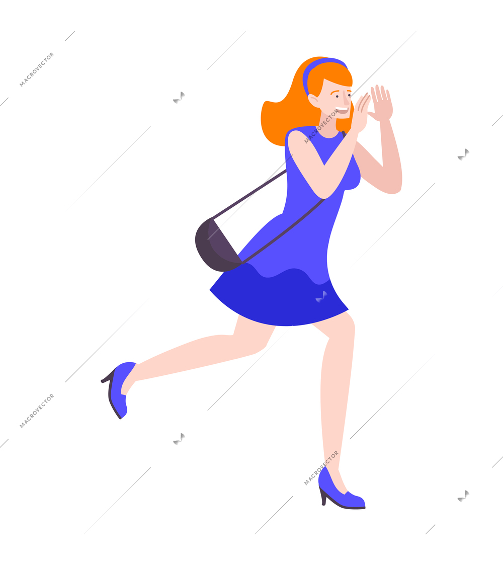 Marathon running sport composition with isolated human character of running girl shouting with hands vector illustration