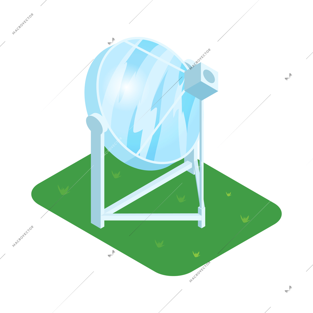 Isometric renewable wind power green energy sources composition with isolated image of mirror unit vector illustration