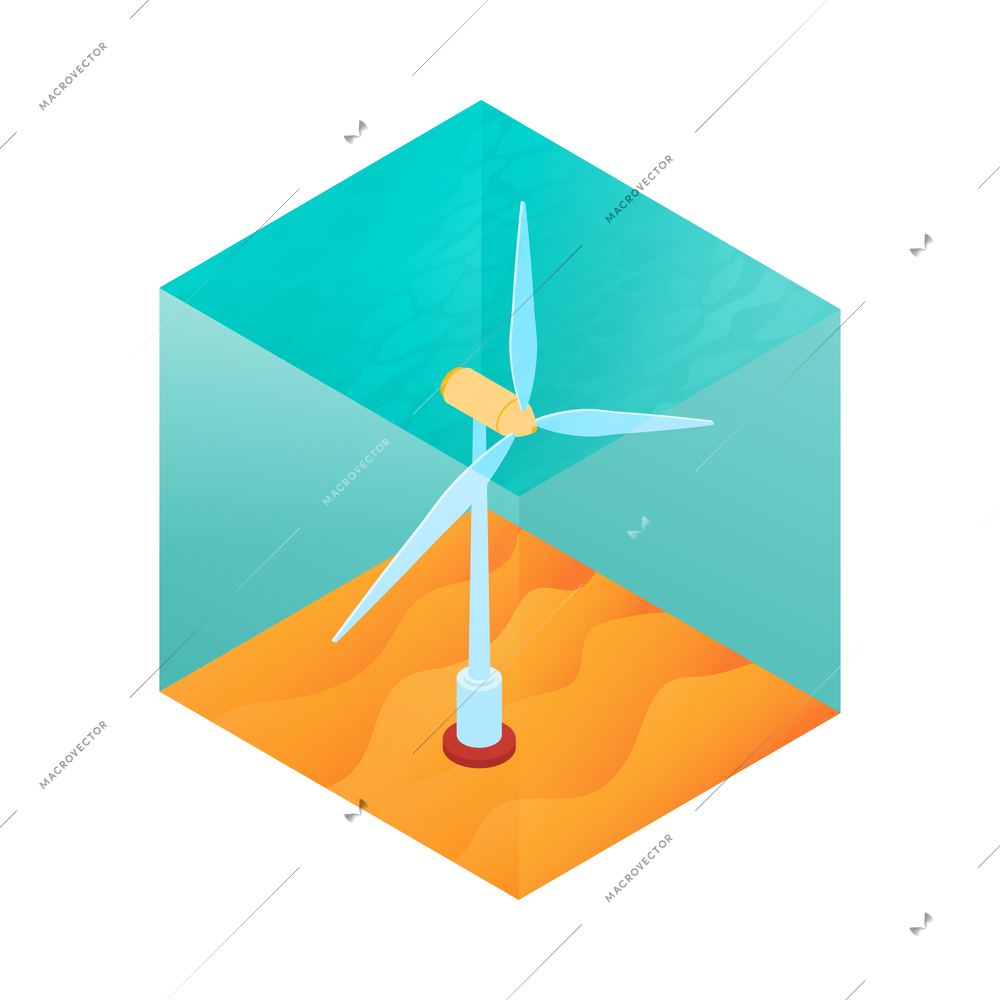 Isometric renewable wind power green energy sources composition with view of wind turbine vector illustration