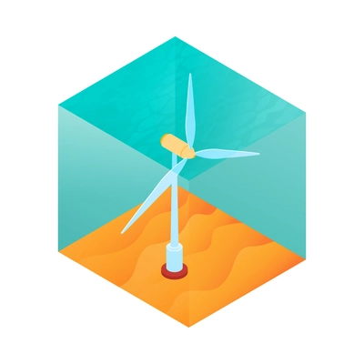 Isometric renewable wind power green energy sources composition with view of wind turbine vector illustration
